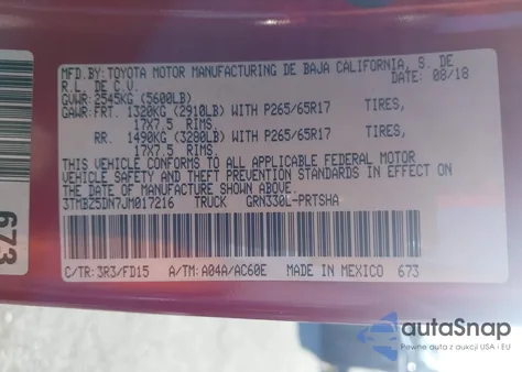 2018 Toyota Tacoma Trd Sport из США, поврежденный, VIN 3TMBZ5DN7JM017216